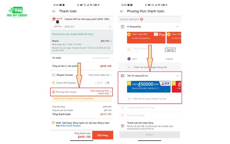 Mua hàng bằng thẻ tín dụng ghi nợ shopee như thế nào